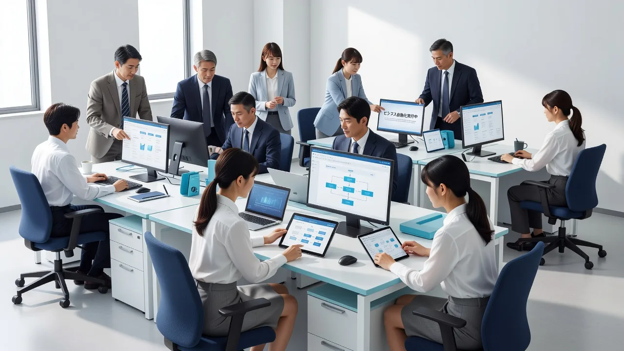 業務フローの自動化について検討するスタッフ